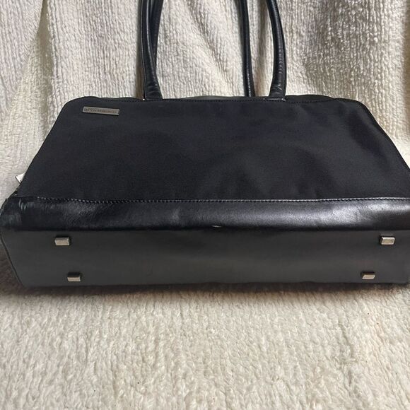 Victorinox Swiss Black Canvas &leather laptop Bag Briefcase silver tone hardware - Picture 5 of 16